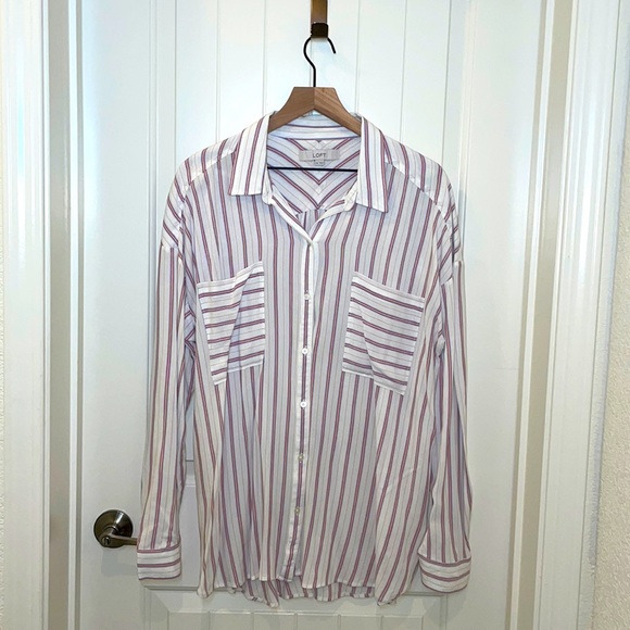 Loft striped women’s button down blouse patriotic colors XXL Long sleeve - Picture 2 of 6